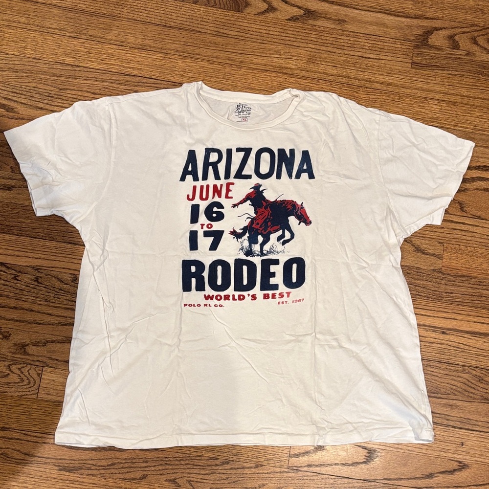 Polo by Ralph Lauren White Arizona Rodeo Graphic Tee with Navy and Red Print